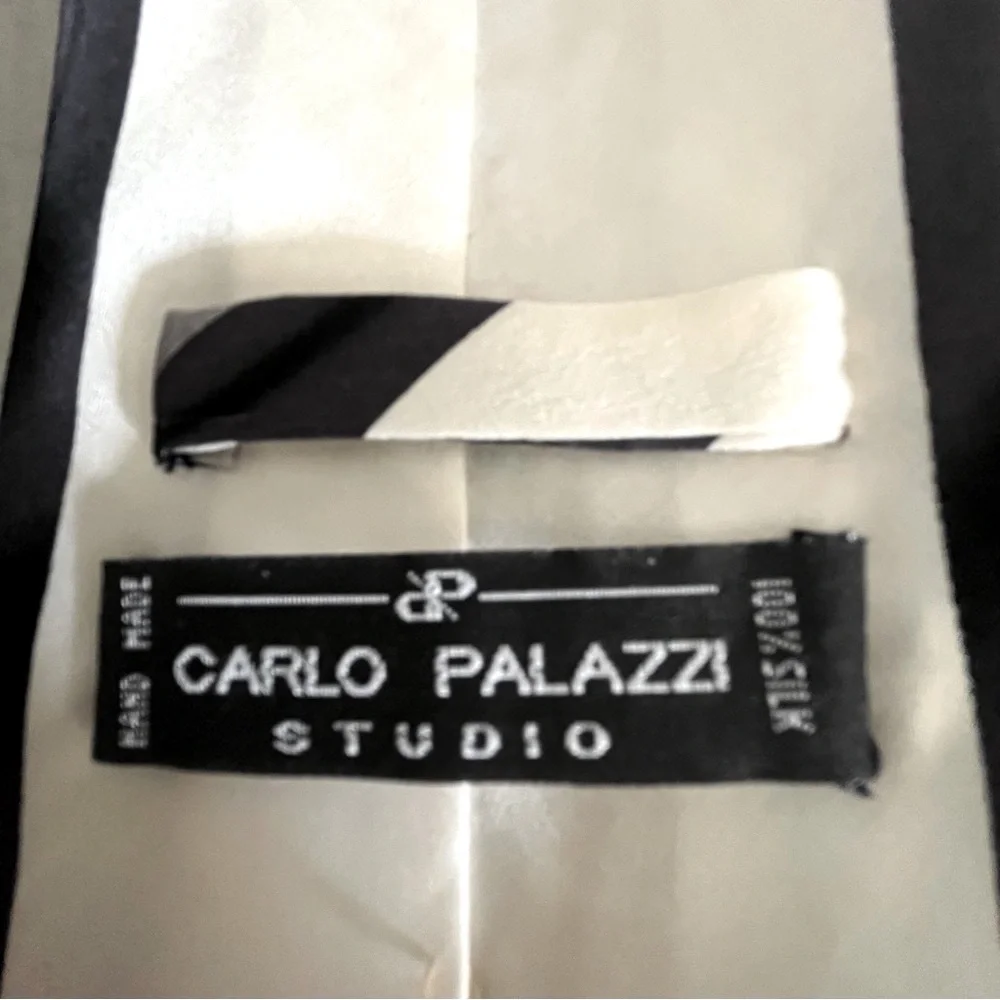 Liquid Silk Couture Pattern Carlo Palazzi Black Gray White Tie & Pocket Square